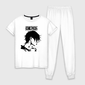 Женская пижама хлопок с принтом Портгас Д. Эйс One Piece в городе Новоалтайск, 100% хлопок | брюки и футболка прямого кроя, без карманов, на брюках мягкая резинка на поясе и по низу штанин | anime | manga | one piece | whitebeard pirates | аниме | бандит | большой куш | ван пис | вон пис | гол д. эйс | командир 2 ой дивизии | король пиратов | манга | пират | пираты белой бороды | пираты белоуса | портгас д. эйс