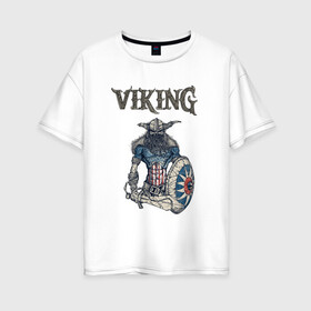 Женская футболка хлопок Oversize с принтом Викинг | Viking | Воин (Z) в городе Новоалтайск, 100% хлопок | свободный крой, круглый ворот, спущенный рукав, длина до линии бедер
 | scandinavian | skull | valhala | valhalla | viking | vikings | warriros | вальхала | викинг | воин | скандинавия | скандинавская мифология | череп