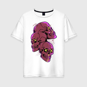 Женская футболка хлопок Oversize с принтом Pink punk skulls в городе Новоалтайск, 100% хлопок | свободный крой, круглый ворот, спущенный рукав, длина до линии бедер
 | pink | punk | rock | skull | skulls | байкер | рок | череп | черепа