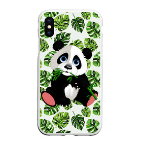 Чехол для iPhone XS Max матовый с принтом Милая Панда (Летняя) в городе Новоалтайск, Силикон | Область печати: задняя сторона чехла, без боковых панелей | animals | beast | eyes | flower | panda | глаза | животные | звери | летние | лето | милые | панда | паттерн | растения | цветы | эвкалипт