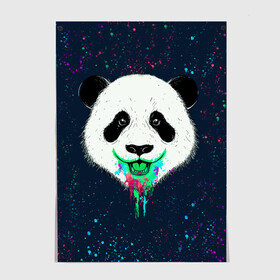 Постер с принтом Панда Краски Брызги в городе Новоалтайск, 100% бумага
 | бумага, плотность 150 мг. Матовая, но за счет высокого коэффициента гладкости имеет небольшой блеск и дает на свету блики, но в отличии от глянцевой бумаги не покрыта лаком | animals | beast | panda | брызги | глаза | животные | звери | краски | милые | панда | растения | цветы | эвкалипт