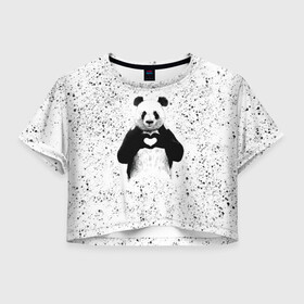 Женская футболка Crop-top 3D с принтом Панда Любовь Сердце Брызги в городе Новоалтайск, 100% полиэстер | круглая горловина, длина футболки до линии талии, рукава с отворотами | animals | beast | panda | брызги | глаза | животные | звери | краски | любовь | милые | панда | пятна | растения | сердце | серый | точки | цветы | чб | эвкалипт