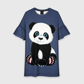 Детское платье 3D с принтом Милая Панда (Sweet Panda) в городе Новоалтайск, 100% полиэстер | прямой силуэт, чуть расширенный к низу. Круглая горловина, на рукавах — воланы | animals | beast | panda | глаза | детям | животные | звери | лапки | милые | мульт | панда | растения | цветы | эвкалипт