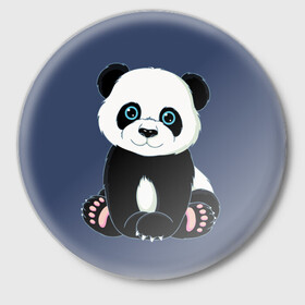 Значок с принтом Милая Панда (Sweet Panda) в городе Новоалтайск,  металл | круглая форма, металлическая застежка в виде булавки | animals | beast | panda | глаза | детям | животные | звери | лапки | милые | мульт | панда | растения | цветы | эвкалипт