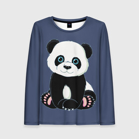 Женский лонгслив 3D с принтом Милая Панда (Sweet Panda) в городе Новоалтайск, 100% полиэстер | длинные рукава, круглый вырез горловины, полуприлегающий силуэт | animals | beast | panda | глаза | детям | животные | звери | лапки | милые | мульт | панда | растения | цветы | эвкалипт