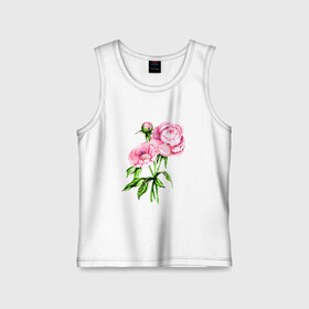 Детская майка хлопок с принтом Букет пионов в городе Новоалтайск,  |  | peonies | peony | акварель | букет | букетик | пион | пионы | рисунок | цветок | цветочки | цветочный | цветы