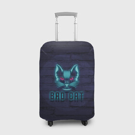 Чехол для чемодана 3D с принтом Bad cat в городе Новоалтайск, 86% полиэфир, 14% спандекс | двустороннее нанесение принта, прорези для ручек и колес | neon | neon cat | кирпич | неон | неоновый кот | стена | тренд