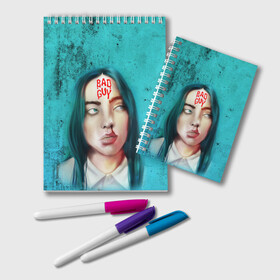 Блокнот с принтом BAD GUY | BILLIE EILISH (Z) в городе Новоалтайск, 100% бумага | 48 листов, плотность листов — 60 г/м2, плотность картонной обложки — 250 г/м2. Листы скреплены удобной пружинной спиралью. Цвет линий — светло-серый
 | bad guy | badguy | be | bg | billie | billie eilish | blohsh | ghoul | айлиш | билли | билли айлиш | бэрд | пайрат | пайрат бэрд