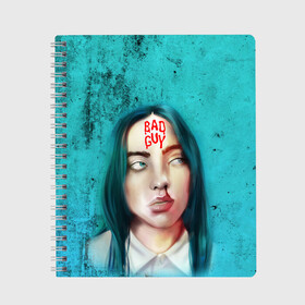 Тетрадь с принтом BAD GUY | BILLIE EILISH (Z) в городе Новоалтайск, 100% бумага | 48 листов, плотность листов — 60 г/м2, плотность картонной обложки — 250 г/м2. Листы скреплены сбоку удобной пружинной спиралью. Уголки страниц и обложки скругленные. Цвет линий — светло-серый
 | Тематика изображения на принте: bad guy | badguy | be | bg | billie | billie eilish | blohsh | ghoul | айлиш | билли | билли айлиш | бэрд | пайрат | пайрат бэрд