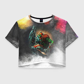 Женская футболка Crop-top 3D с принтом Хорд | Властелины вселенной (Z) в городе Новоалтайск, 100% полиэстер | круглая горловина, длина футболки до линии талии, рукава с отворотами | hord | hordac | hordak | hordoc | hordok | masters of the universe | mult | властелины вселенной | мульт | мультфильм | хорд | хордак | хордок
