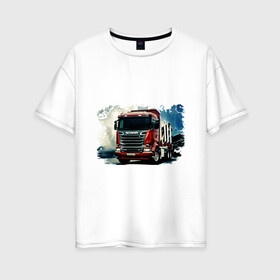 Женская футболка хлопок Oversize с принтом SCANIA Дальнобой в городе Новоалтайск, 100% хлопок | свободный крой, круглый ворот, спущенный рукав, длина до линии бедер
 | грузовик | грузоперевозки | дальнобойщик | евро трак симулятор | машина. | тягач | фура