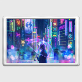 Магнит 45*70 ANIME NEON: в городе Новоалтайск, Пластик | Размер: 78*52 мм; Размер печати: 70*45 | абстракция | аниме | город | гром | девочка | девушка | дождик | дождь | зонт | зонтик | молния | неон | неоновая | неоновый | персонаж | под дождем | синий | фиолетовый
