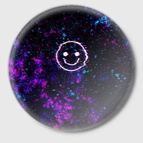 Значок с принтом GLITCH SMILE | ГЛИТЧ СМАЙЛ в городе Новоалтайск,  металл | круглая форма, металлическая застежка в виде булавки | Тематика изображения на принте: abstraction | art | dark smile | glitch | halloween | pop art | smile | абстракция | арт | брызги | глитч | глич | краска | мода | прикольная | прикольные | смайл | смайлик | текстура | тренд | тренды | улыбка | яркие