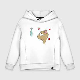 Детское худи Oversize хлопок с принтом Love Fish в городе Новоалтайск, френч-терри — 70% хлопок, 30% полиэстер. Мягкий теплый начес внутри —100% хлопок | боковые карманы, эластичные манжеты и нижняя кромка, капюшон на магнитной кнопке | animal | cat | cute | kitty | meow | друг | животные | киска | кися | китти | кот | котенок | котик | котэ | кошечка | кошка | мур | мяу | питомец