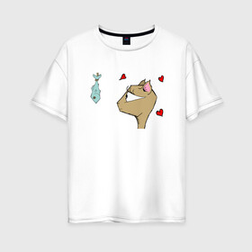 Женская футболка хлопок Oversize с принтом Love Fish в городе Новоалтайск, 100% хлопок | свободный крой, круглый ворот, спущенный рукав, длина до линии бедер
 | animal | cat | cute | kitty | meow | друг | животные | киска | кися | китти | кот | котенок | котик | котэ | кошечка | кошка | мур | мяу | питомец