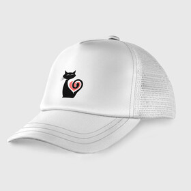 Детская кепка тракер с принтом Heart Cat в городе Новоалтайск, Козырек - 100% хлопок. Кепка - 100% полиэстер, Задняя часть - сетка | универсальный размер, пластиковая застёжка | animal | cat | cute | kitty | meow | друг | животные | киска | кися | китти | кот | котенок | котик | котэ | кошечка | кошка | мур | мяу | питомец | сердце