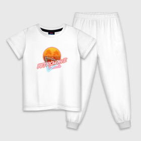 Детская пижама хлопок с принтом Retrowave style в городе Новоалтайск, 100% хлопок |  брюки и футболка прямого кроя, без карманов, на брюках мягкая резинка на поясе и по низу штанин
 | neon | palms | retrowave | sun | sunset | закат | неон | пальмы | ретровейв | солнце