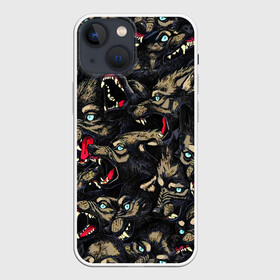 Чехол для iPhone 13 mini с принтом ВОЛКИ   WOLVES   УЗОР в городе Новоалтайск,  |  | wolves | агрессия | вой волка. | волки | злость | рычат | страшные волки | текстура | узор