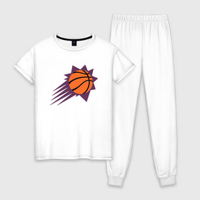 Женская пижама хлопок с принтом Suns Basket в городе Новоалтайск, 100% хлопок | брюки и футболка прямого кроя, без карманов, на брюках мягкая резинка на поясе и по низу штанин | basketball | mvp | nba | phoenix | sport | streetball | suns | аризона | баскетбол | игра | крис пол | мяч | нба | санс | спорт | стритбол | тренер | финикс | чемпион