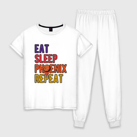 Женская пижама хлопок с принтом Eat, Sleep, Phoenix в городе Новоалтайск, 100% хлопок | брюки и футболка прямого кроя, без карманов, на брюках мягкая резинка на поясе и по низу штанин | basketball | mvp | nba | phoenix | sport | streetball | suns | аризона | баскетбол | игра | крис пол | мяч | нба | санс | спорт | стритбол | тренер | финикс | чемпион
