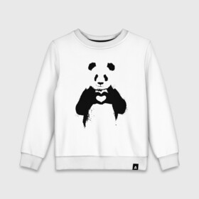 Детский свитшот хлопок с принтом ПАНДА ЛАЙК / ЛЮБОВЬ / PANDA LOVE в городе Новоалтайск, 100% хлопок | круглый вырез горловины, эластичные манжеты, пояс и воротник | Тематика изображения на принте: heart | like | likes | love | paints | panda | брызги | животные | звери | краски | лайк | лайки | любовь | панда | сердечко | чб | чёрно белое