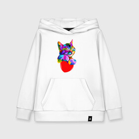 Детская толстовка хлопок с принтом РАДУЖНЫЙ КОТИК / RAINBOW KITTY в городе Новоалтайск, 100% хлопок | Круглый горловой вырез, эластичные манжеты, пояс, капюшен | heart | kitty | like | low poly | rainbow | животные | звери | котик | лайк | радуга | радужный котик | сердечко | цветные