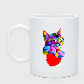 Кружка керамическая с принтом РАДУЖНЫЙ КОТИК / RAINBOW KITTY в городе Новоалтайск, керамика | объем — 330 мл, диаметр — 80 мм. Принт наносится на бока кружки, можно сделать два разных изображения | Тематика изображения на принте: heart | kitty | like | low poly | rainbow | животные | звери | котик | лайк | радуга | радужный котик | сердечко | цветные