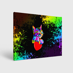 Холст прямоугольный с принтом РАДУЖНЫЙ КОТИК / RAINBOW KITTY в городе Новоалтайск, 100% ПВХ |  | Тематика изображения на принте: heart | kitty | like | low poly | rainbow | животные | звери | котик | лайк | радуга | радужный котик | сердечко | цветные