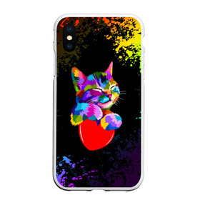 Чехол для iPhone XS Max матовый с принтом РАДУЖНЫЙ КОТИК / RAINBOW KITTY в городе Новоалтайск, Силикон | Область печати: задняя сторона чехла, без боковых панелей | heart | kitty | like | low poly | rainbow | животные | звери | котик | лайк | радуга | радужный котик | сердечко | цветные