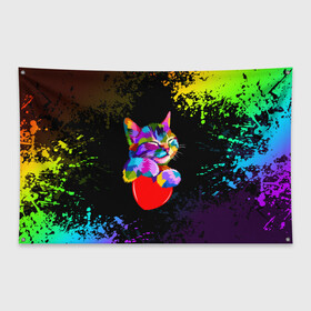 Флаг-баннер с принтом РАДУЖНЫЙ КОТИК / RAINBOW KITTY в городе Новоалтайск, 100% полиэстер | размер 67 х 109 см, плотность ткани — 95 г/м2; по краям флага есть четыре люверса для крепления | heart | kitty | like | low poly | rainbow | животные | звери | котик | лайк | радуга | радужный котик | сердечко | цветные
