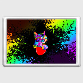 Магнит 45*70 с принтом РАДУЖНЫЙ КОТИК / RAINBOW KITTY в городе Новоалтайск, Пластик | Размер: 78*52 мм; Размер печати: 70*45 | heart | kitty | like | low poly | rainbow | животные | звери | котик | лайк | радуга | радужный котик | сердечко | цветные