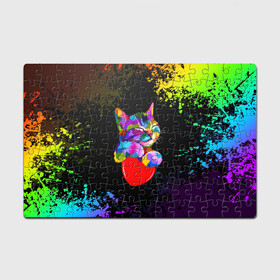 Головоломка Пазл магнитный 126 элементов с принтом РАДУЖНЫЙ КОТИК / RAINBOW KITTY в городе Новоалтайск, полимерный материал с магнитным слоем | 126 деталей, размер изделия —  180*270 мм | Тематика изображения на принте: heart | kitty | like | low poly | rainbow | животные | звери | котик | лайк | радуга | радужный котик | сердечко | цветные