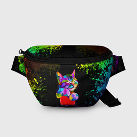 Поясная сумка 3D с принтом РАДУЖНЫЙ КОТИК / RAINBOW KITTY в городе Новоалтайск, 100% полиэстер | плотная ткань, ремень с регулируемой длиной, внутри несколько карманов для мелочей, основное отделение и карман с обратной стороны сумки застегиваются на молнию | heart | kitty | like | low poly | rainbow | животные | звери | котик | лайк | радуга | радужный котик | сердечко | цветные