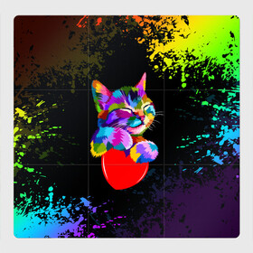 Магнитный плакат 3Х3 с принтом РАДУЖНЫЙ КОТИК / RAINBOW KITTY в городе Новоалтайск, Полимерный материал с магнитным слоем | 9 деталей размером 9*9 см | heart | kitty | like | low poly | rainbow | животные | звери | котик | лайк | радуга | радужный котик | сердечко | цветные