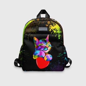 Детский рюкзак 3D с принтом РАДУЖНЫЙ КОТИК / RAINBOW KITTY в городе Новоалтайск, 100% полиэстер | лямки с регулируемой длиной, сверху петелька, чтобы рюкзак можно было повесить на вешалку. Основное отделение закрывается на молнию, как и внешний карман. Внутри дополнительный карман. По бокам два дополнительных кармашка | heart | kitty | like | low poly | rainbow | животные | звери | котик | лайк | радуга | радужный котик | сердечко | цветные