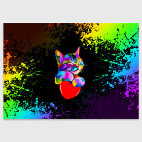 Поздравительная открытка с принтом РАДУЖНЫЙ КОТИК / RAINBOW KITTY в городе Новоалтайск, 100% бумага | плотность бумаги 280 г/м2, матовая, на обратной стороне линовка и место для марки
 | Тематика изображения на принте: heart | kitty | like | low poly | rainbow | животные | звери | котик | лайк | радуга | радужный котик | сердечко | цветные