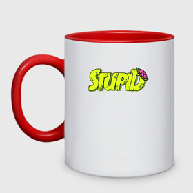 Кружка двухцветная с принтом STUPID | ЗОМБИ в городе Новоалтайск, керамика | объем — 330 мл, диаметр — 80 мм. Цветная ручка и кайма сверху, в некоторых цветах — вся внутренняя часть | green | stupid | zombie | зеленый | зомби | мозги