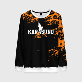 Женский свитшот 3D с принтом KARASUNO | КАРАСУНО в городе Новоалтайск, 100% полиэстер с мягким внутренним слоем | круглый вырез горловины, мягкая резинка на манжетах и поясе, свободная посадка по фигуре | black jackals | fly | fly high | haikyuu | hinata | msby | аниме | волейбол | карасуно | некома | хайкью карасуно | хината