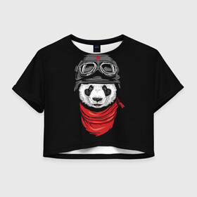 Женская футболка Crop-top 3D с принтом Панда Танкист  в городе Новоалтайск, 100% полиэстер | круглая горловина, длина футболки до линии талии, рукава с отворотами | animal | funny | panda | военный | животные | звери | милые | очки | панда | прикол | хипстер