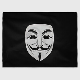 Плед 3D с принтом Guy Fawkes в городе Новоалтайск, 100% полиэстер | закругленные углы, все края обработаны. Ткань не мнется и не растягивается | Тематика изображения на принте: белый | бородка | гай фокс | лицо | маска | усы | черный