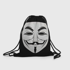 Рюкзак-мешок 3D с принтом Guy Fawkes в городе Новоалтайск, 100% полиэстер | плотность ткани — 200 г/м2, размер — 35 х 45 см; лямки — толстые шнурки, застежка на шнуровке, без карманов и подкладки | белый | бородка | гай фокс | лицо | маска | усы | черный