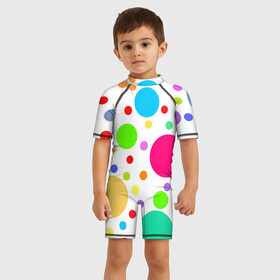 Детский купальный костюм 3D с принтом Polka dot в городе Новоалтайск, Полиэстер 85%, Спандекс 15% | застежка на молнии на спине | dotted | в горошек | зелёный | красный | разноцветный | синий | узор