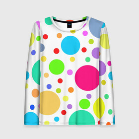 Женский лонгслив 3D с принтом Polka dot в городе Новоалтайск, 100% полиэстер | длинные рукава, круглый вырез горловины, полуприлегающий силуэт | dotted | в горошек | зелёный | красный | разноцветный | синий | узор
