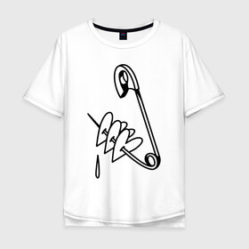 Мужская футболка хлопок Oversize с принтом БУЛАВКА / ЛЮБОВЬ / LOVE в городе Новоалтайск, 100% хлопок | свободный крой, круглый ворот, “спинка” длиннее передней части | love | tattoo | булавка | кровь | любовь | минимализм | сердце. | тату | татуировка | черно белое
