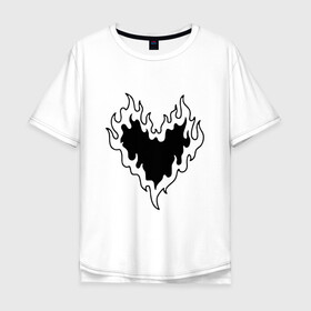 Мужская футболка хлопок Oversize с принтом СЕРДЦЕ В ОГНЕ / HEART ON FIRE в городе Новоалтайск, 100% хлопок | свободный крой, круглый ворот, “спинка” длиннее передней части | love. | tattoo | любовь | минимализм | огонь | партак | сердце | сердце в огне | тату | чёрно белое