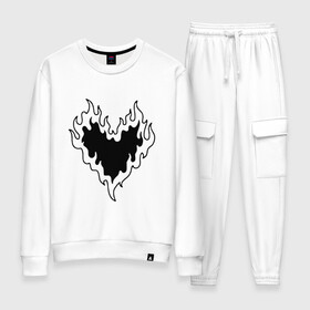 Женский костюм хлопок с принтом СЕРДЦЕ В ОГНЕ / HEART ON FIRE в городе Новоалтайск, 100% хлопок | на свитшоте круглая горловина, мягкая резинка по низу. Брюки заужены к низу, на них два вида карманов: два 