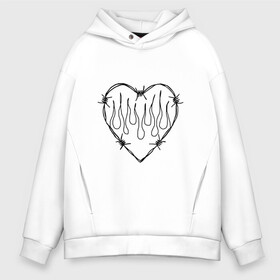 Мужское худи Oversize хлопок с принтом СЕРДЦЕ / ОГОНЬ / LOVE в городе Новоалтайск, френч-терри — 70% хлопок, 30% полиэстер. Мягкий теплый начес внутри —100% хлопок | боковые карманы, эластичные манжеты и нижняя кромка, капюшон на магнитной кнопке | Тематика изображения на принте: tattoo | горит | колючий | любовь | огонь | партак. | проволока | сердце | тату | татуировка