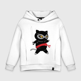 Детское худи Oversize хлопок с принтом Ninja Cat в городе Новоалтайск, френч-терри — 70% хлопок, 30% полиэстер. Мягкий теплый начес внутри —100% хлопок | боковые карманы, эластичные манжеты и нижняя кромка, капюшон на магнитной кнопке | animal | cat | cute | kitty | meow | друг | животные | киска | кися | китти | кот | котенок | котик | котэ | кошечка | кошка | мур | мяу | ниндзя | питомец