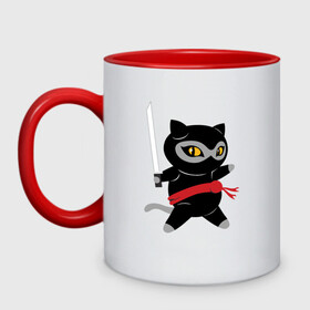 Кружка двухцветная с принтом Ninja Cat в городе Новоалтайск, керамика | объем — 330 мл, диаметр — 80 мм. Цветная ручка и кайма сверху, в некоторых цветах — вся внутренняя часть | Тематика изображения на принте: animal | cat | cute | kitty | meow | друг | животные | киска | кися | китти | кот | котенок | котик | котэ | кошечка | кошка | мур | мяу | ниндзя | питомец