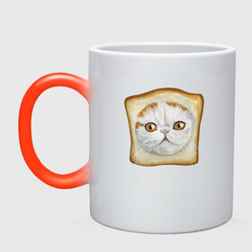 Кружка хамелеон с принтом Bread Cat в городе Новоалтайск, керамика | меняет цвет при нагревании, емкость 330 мл | Тематика изображения на принте: animal | bread | cat | cute | kitty | meow | друг | еда | животные | киска | кися | китти | кот | котенок | котик | котэ | кошечка | кошка | мур | мяу | питомец | хлеб